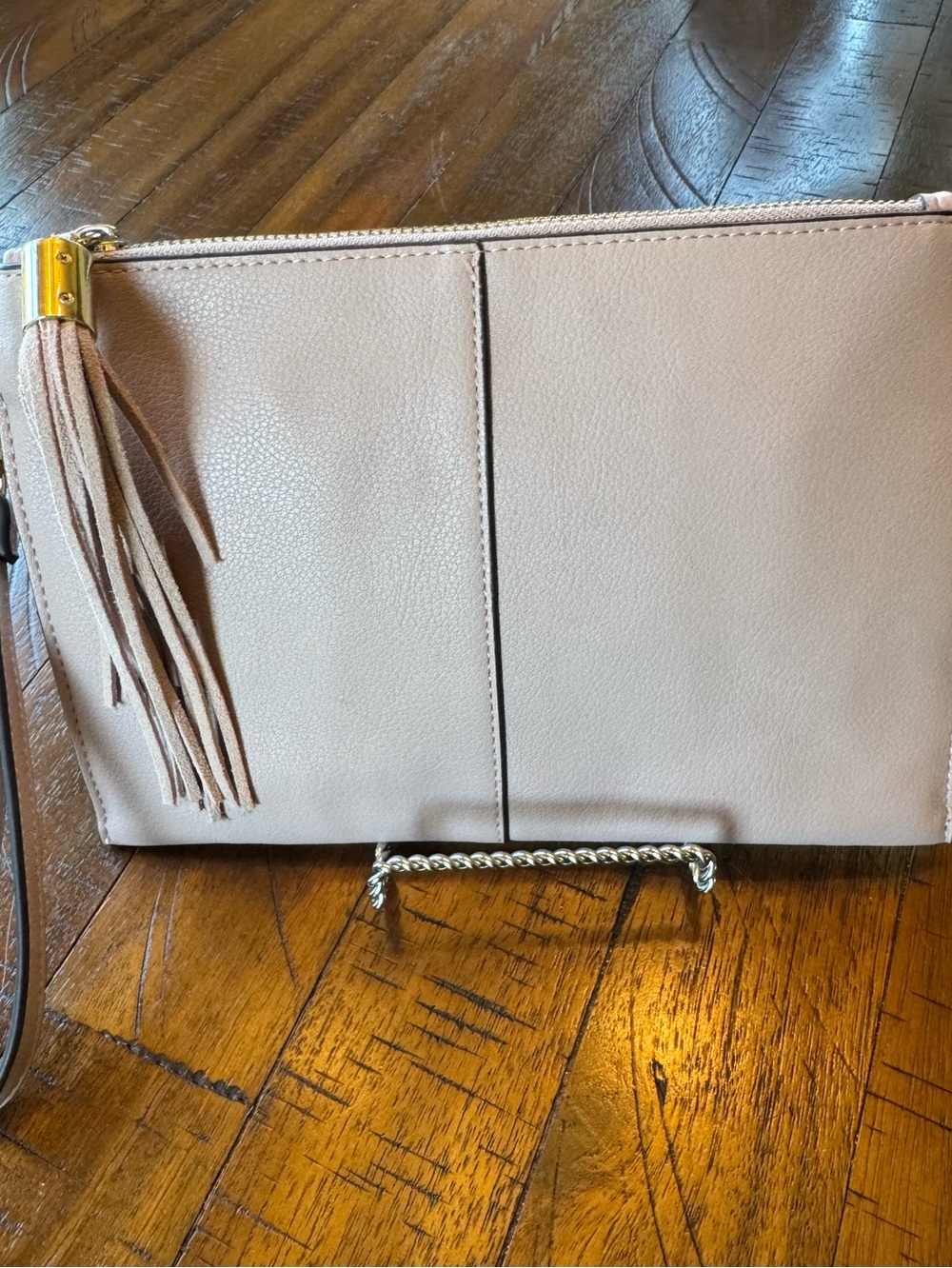 INC Women's Leather Tassel Crossbody Bag - Blush